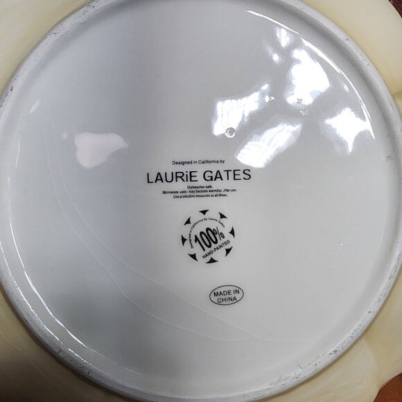 Laurie Gates Hand Painted Flower Salad Plate Floral Dinnerware Serving Neutrals - Picture 4 of 6